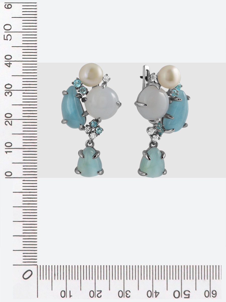 Серьги с россыпью цветных камней из серебра (арт. 2394947)
