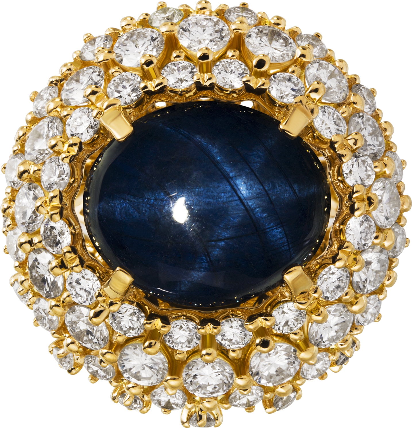 Кольцо с сапфиром и бриллиантами из жёлтого золота 750 пробы (арт. 2490095)