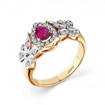 Кольцо с рубином и бриллиантами из красного золота (арт. 2504044)