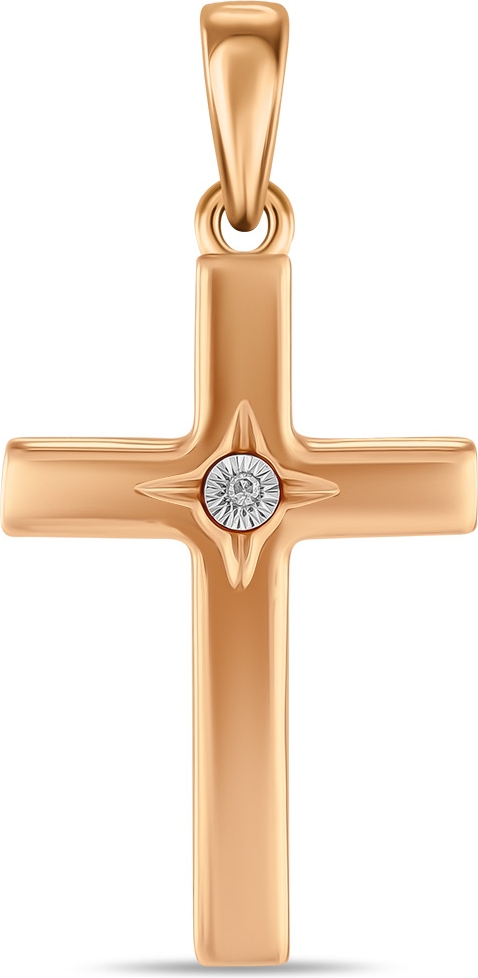 Крестик с 1 бриллиантом из красного золота (арт. 2000905)