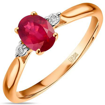 Кольцо с рубином и бриллиантами из красного золота (арт. 2003840)