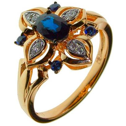 Кольцо Цветок с сапфирами и бриллиантами из красного золота (арт. 2003942)