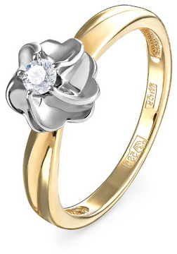Кольцо Цветок с 1 бриллиантом из жёлтого золота (арт. 2041771)