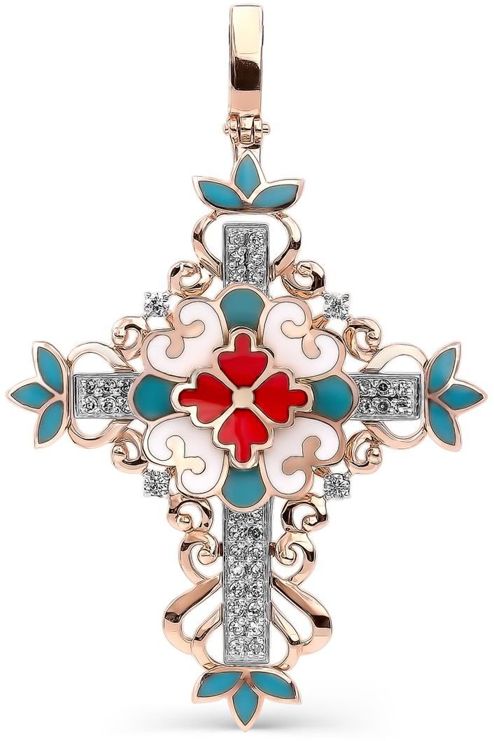 Крестик с 46 бриллиантами из красного золота (арт. 2041935)