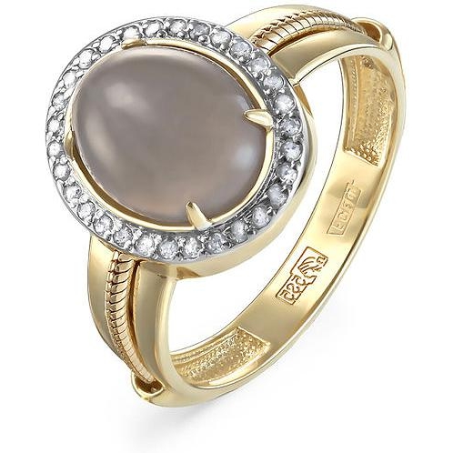Кольцо с лунным камнем и бриллиантами из жёлтого золота (арт. 2042970)