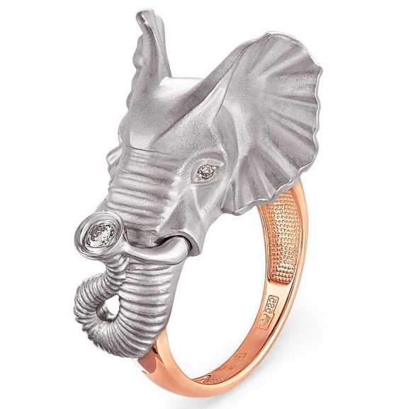 Кольцо Слон с 3 бриллиантами из красного золота (арт. 2043520)