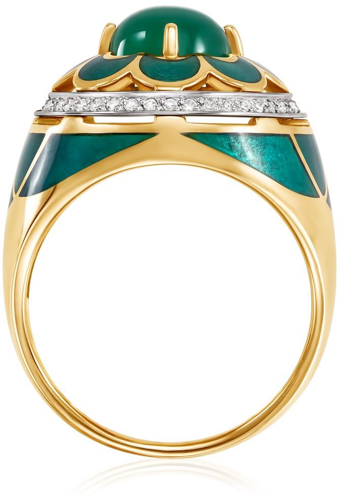 Кольцо с ониксом и бриллиантами из жёлтого золота 750 пробы (арт. 2044055)