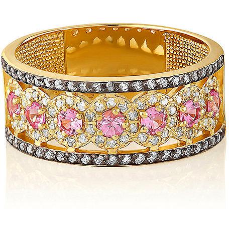 Кольцо с розовыми сапфирами и бриллиантами из жёлтого золота (арт. 2044336)