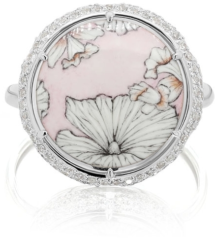 Кольцо Цветы с эмалью и бриллиантами из белого золота (арт. 2044524)