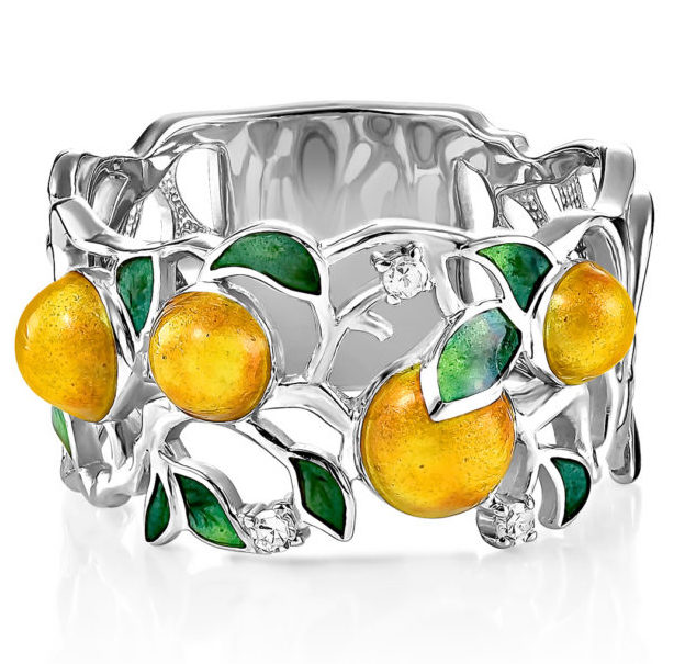 Кольцо Апельсины с 3 бриллиантами из серебра (арт. 2045364)