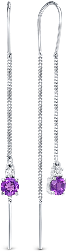 Серьги с аметистами и фианитами из серебра (арт. 2052995)