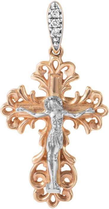 Крестик с 3 бриллиантами из красного золота (арт. 2080218)