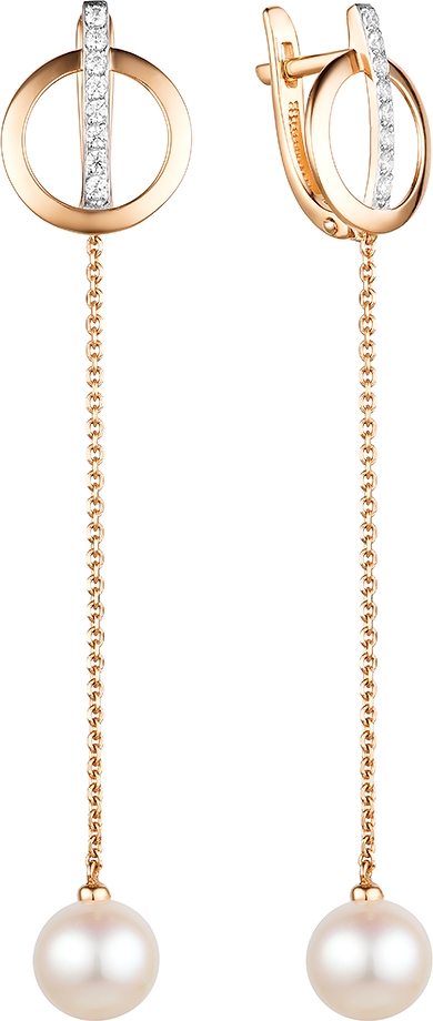 Серьги с жемчугом и фианитами из красного золота (арт. 2110145)