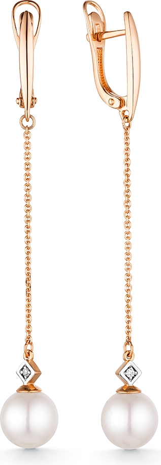 Серьги с жемчугом и фианитами из красного золота (арт. 2110366)