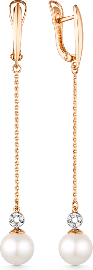 Серьги с жемчугом и фианитами из красного золота (арт. 2110442)
