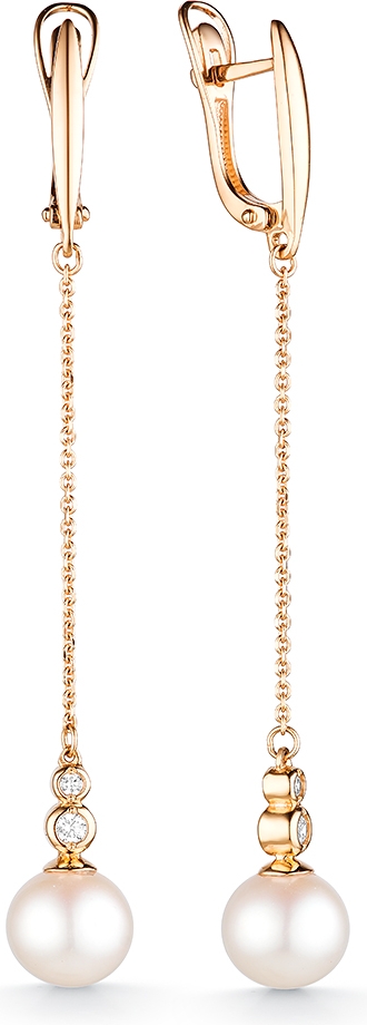Серьги с жемчугом и фианитами из красного золота (арт. 2112346)