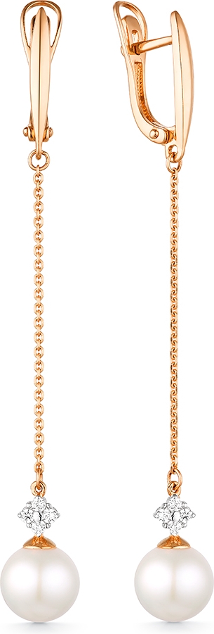 Серьги с жемчугом и фианитами из красного золота (арт. 2112883)