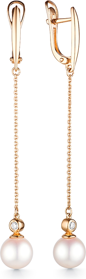 Серьги с жемчугом и фианитами из красного золота (арт. 2113460)