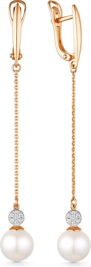 Серьги с жемчугом и фианитами из красного золота (арт. 2113812)