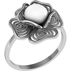 Кольцо Цветок с 1 жемчугом из серебра (арт. 2121097)