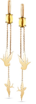 Серьги Птички с 2 цитринами из красного золота (арт. 2135033)