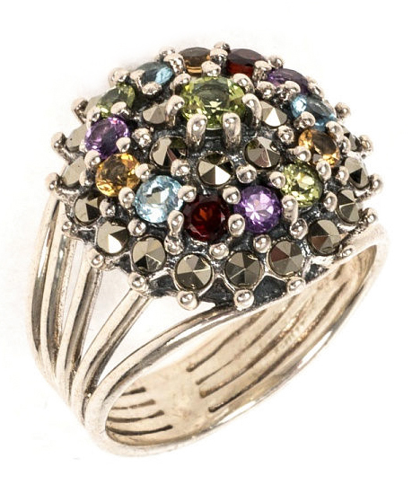 Кольцо с россыпью цветных камней из серебра (арт. 2140268)