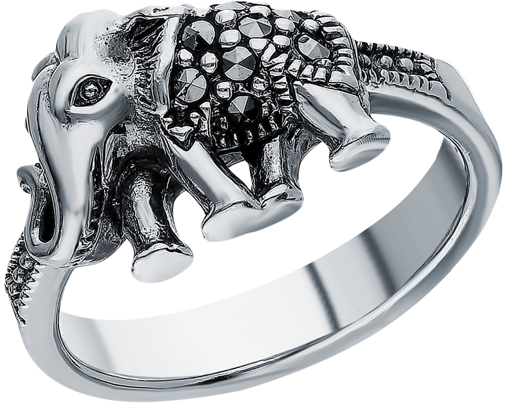 Кольцо Слон с марказитами из серебра (арт. 2140284)