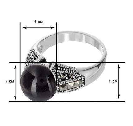 Кольцо с марказитами и ониксами из серебра (арт. 2145076)