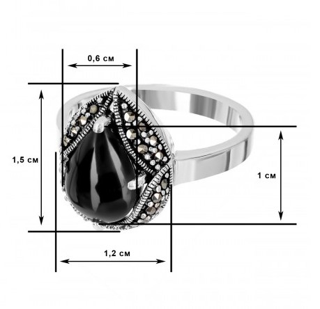 Кольцо с марказитами и ониксами из серебра (арт. 2145432)