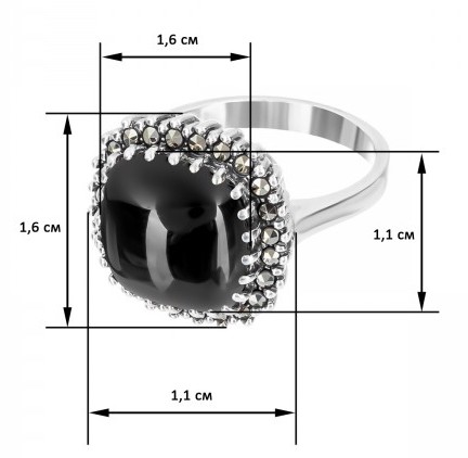 Кольцо с марказитами и ониксами из серебра (арт. 2146167)