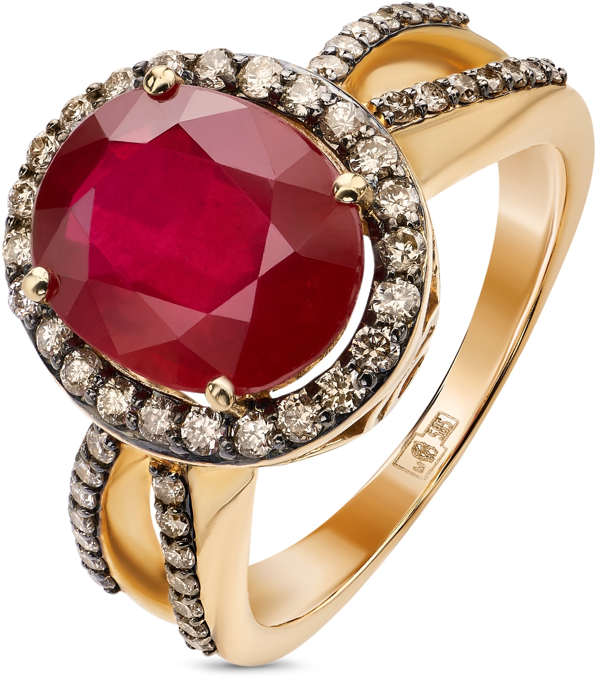 Кольцо с рубином и бриллиантами из жёлтого золота (арт. 2150269)