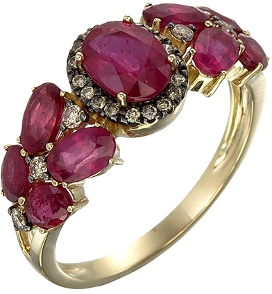 Кольцо с рубинами и бриллиантами из жёлтого золота (арт. 2150365)