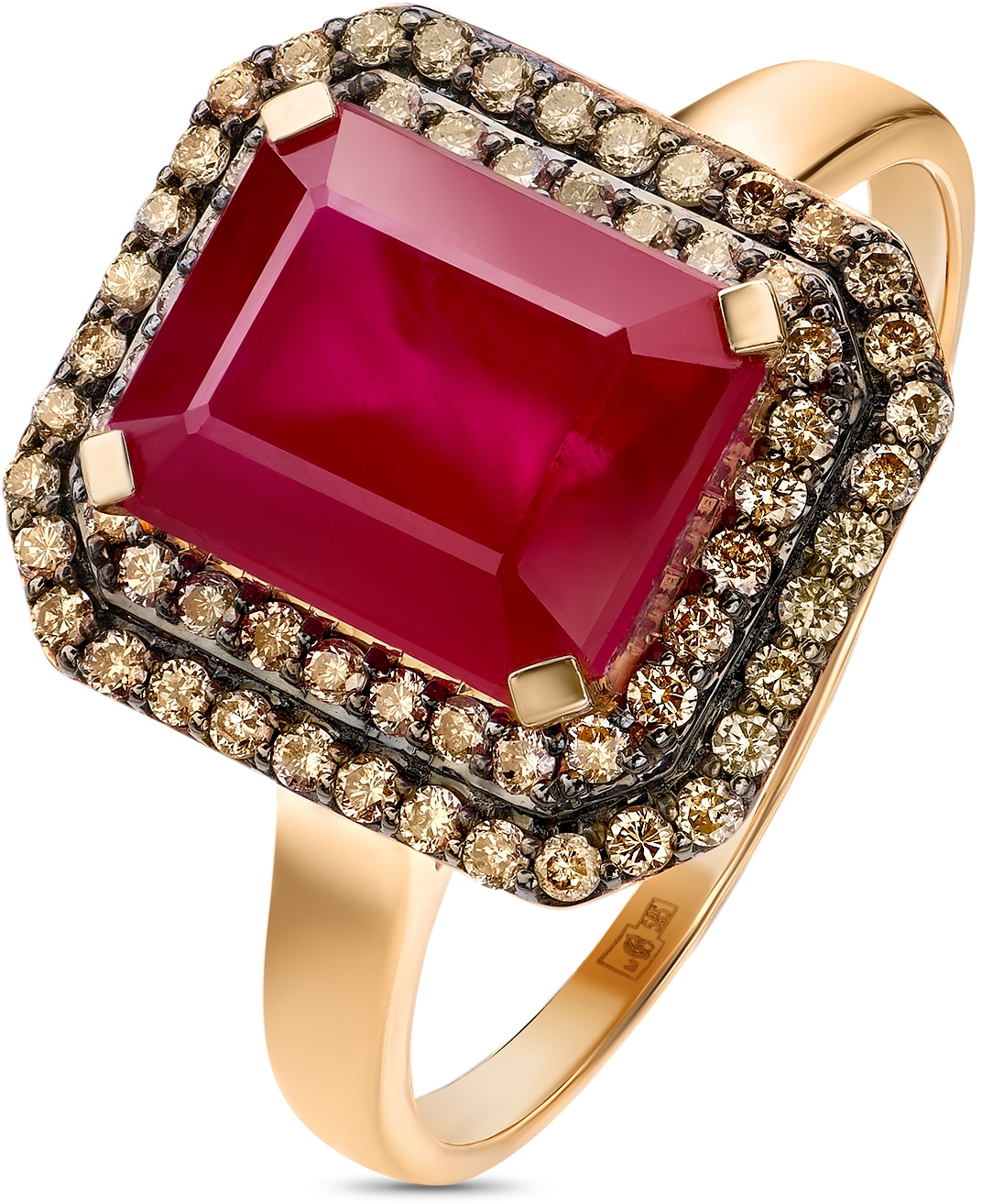 Кольцо с рубином и бриллиантами из жёлтого золота (арт. 2150411)