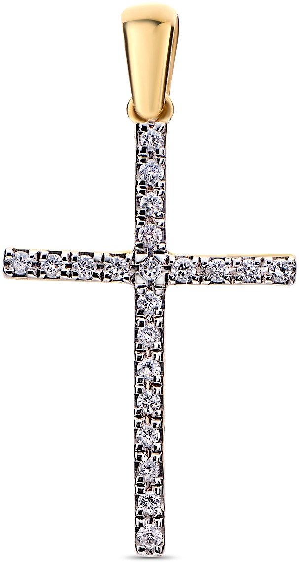 Крестик с 21 бриллиантом из жёлтого золота (арт. 2151425)
