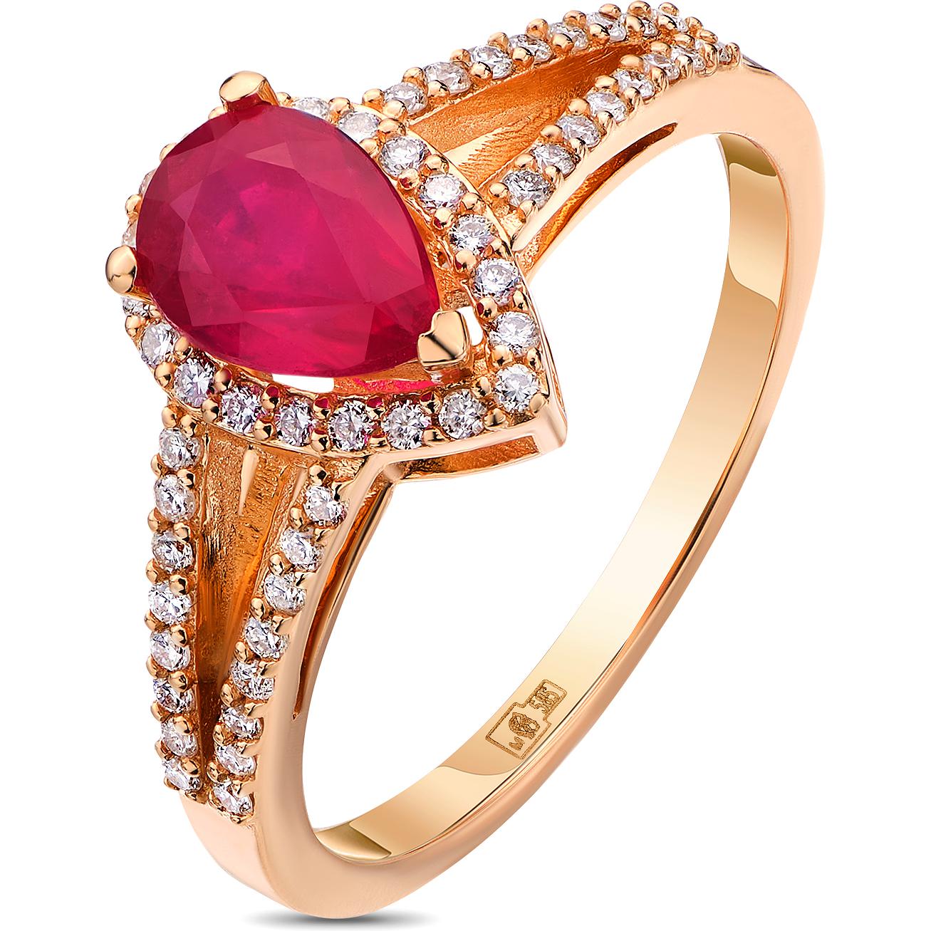 Кольцо с рубином и бриллиантами из красного золота (арт. 2151693)