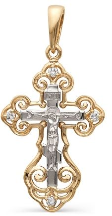 Крестик с 4 бриллиантами из красного золота (арт. 2160017)