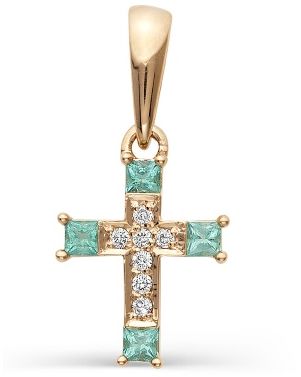 Крестик с изумрудами и бриллиантами из красного золота (арт. 2164095)