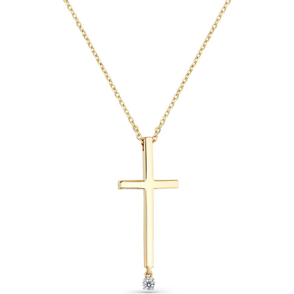Колье Крест с 1 бриллиантом из жёлтого золота (арт. 2167853)