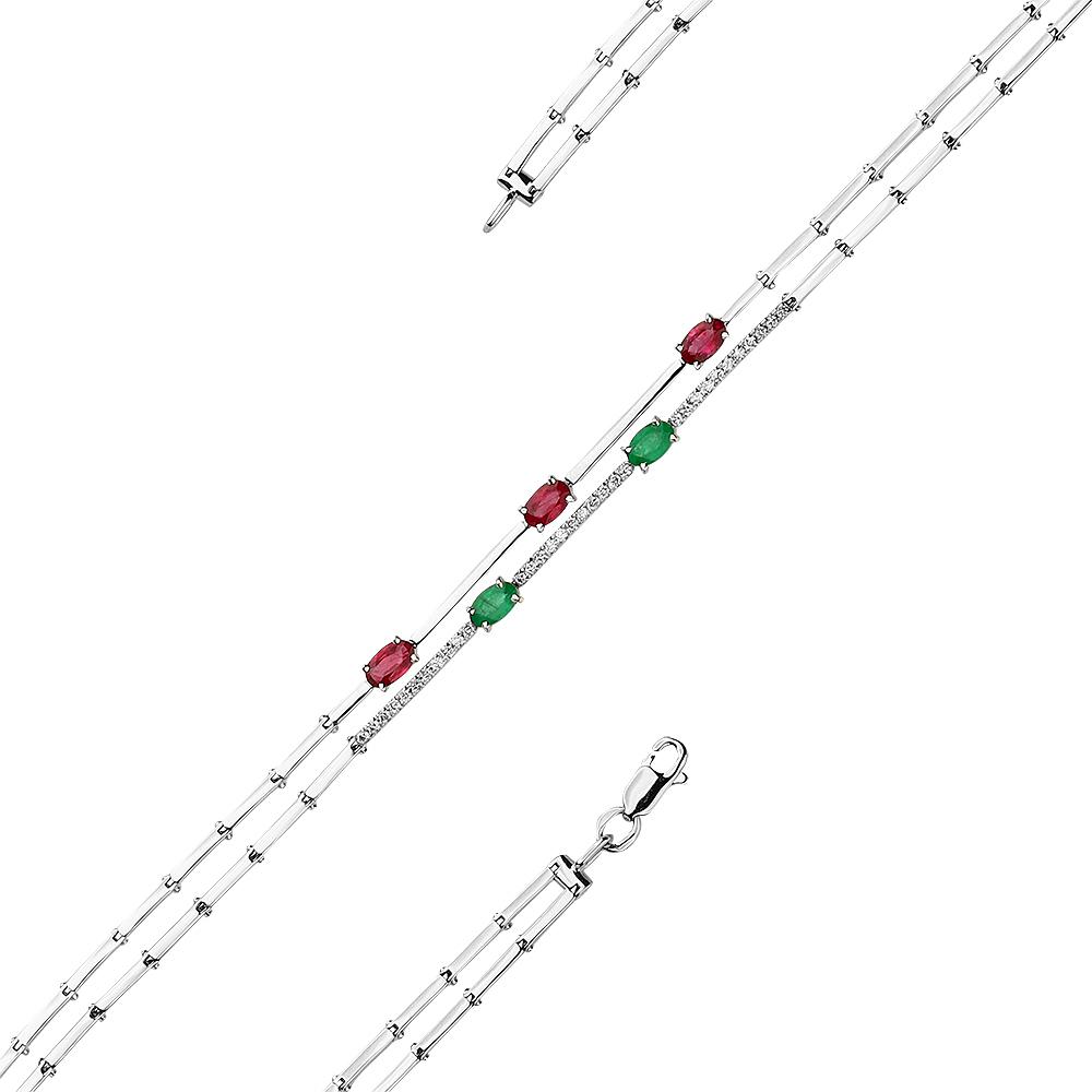 Браслет с рубинами, изумрудами и бриллиантами из белого золота (арт. 2168580)