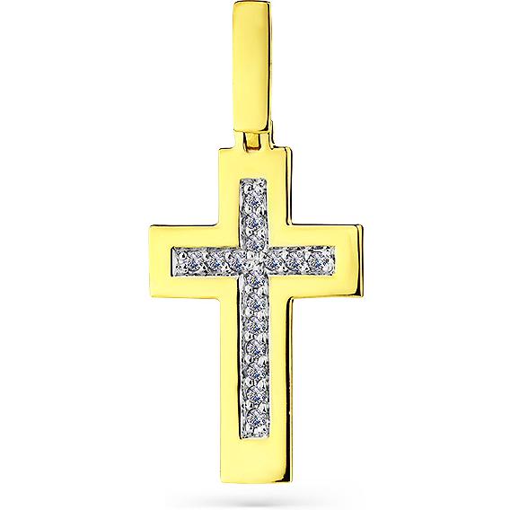 Крестик с 16 бриллиантами из жёлтого золота (арт. 2168936)