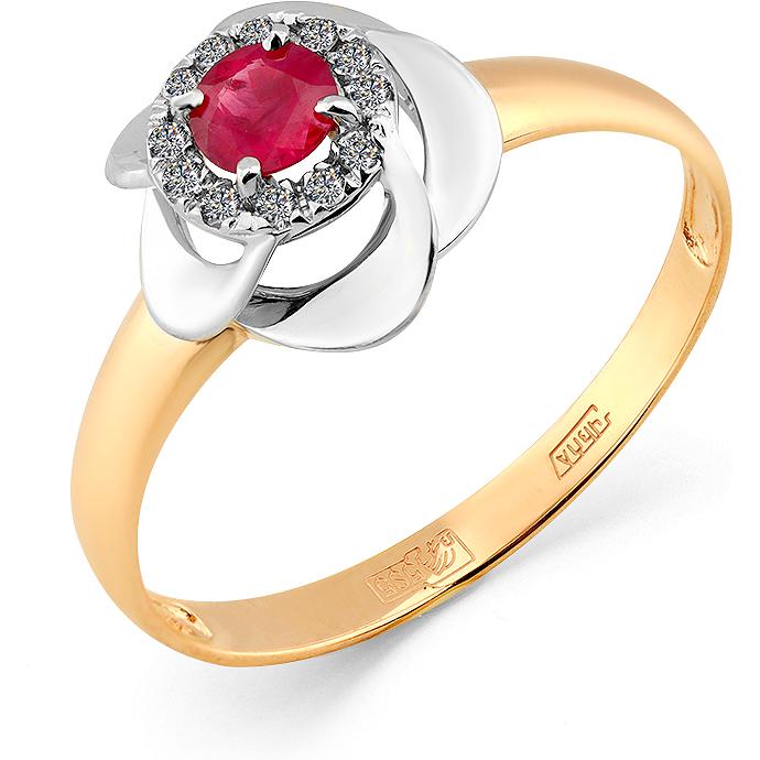 Кольцо Цветок с рубином и бриллиантами из комбинированного золота (арт. 2169095)