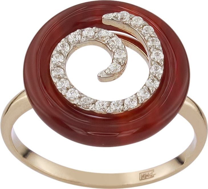 Кольцо с фианитами и сердоликом из красного золота (арт. 2180241)