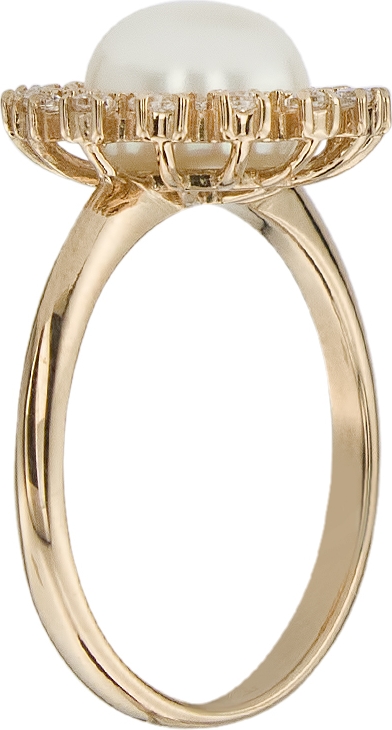 Кольцо с жемчугом и фианитами из красного золота (арт. 2180470)