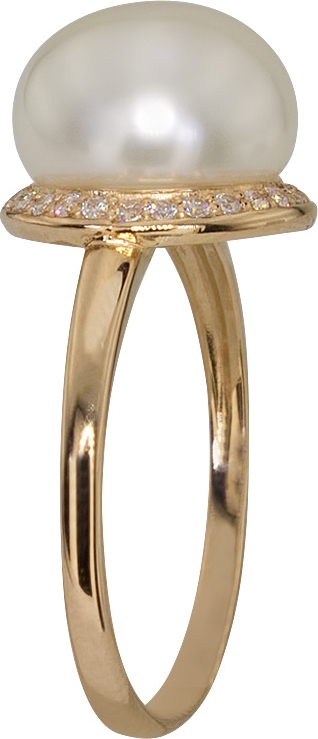 Кольцо с жемчугом и фианитами из красного золота (арт. 2180640)