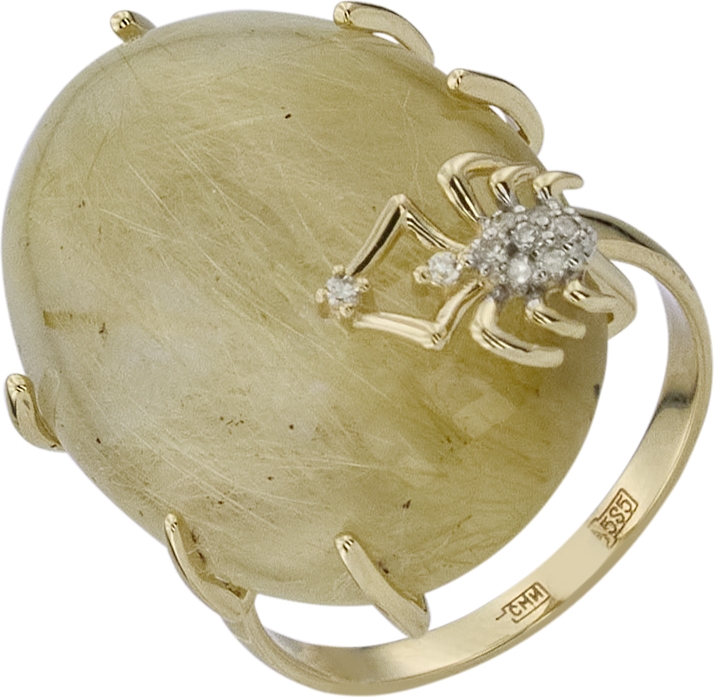 Кольцо Паук с кварцем и бриллиантами из жёлтого золота (арт. 2182182)