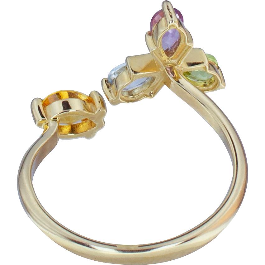 Кольцо Цветок с россыпью цветных камней из жёлтого золота (арт. 2182204)