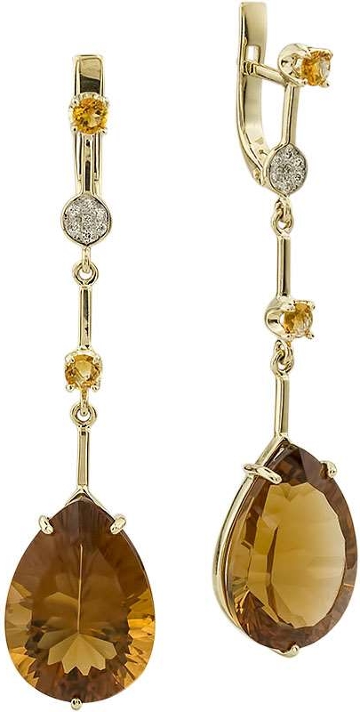 Серьги Капли с цитринами и бриллиантами из жёлтого золота (арт. 2182533)