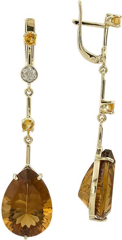 Серьги Капли с цитринами и бриллиантами из жёлтого золота (арт. 2182533)