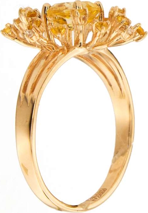 Кольцо Цветок с цитринами и фианитами из красного золота (арт. 2182799)