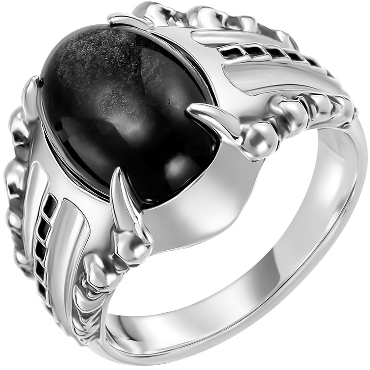 Кольцо с 1 обсидианом из серебра (арт. 2183674)